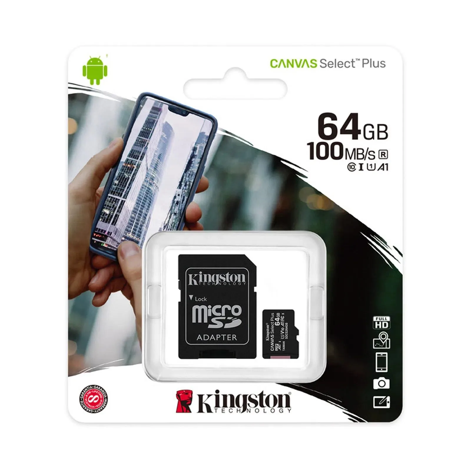 Tarjeta De Memoria MicroSD Kingston Canvas Select Plus De 64 Gb Y 100 Mb