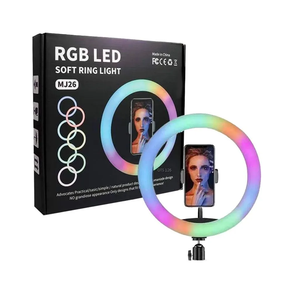 Combo Aro de Luz RGB 26cm MJ26 con Trípode 160cm y Soporte Celular