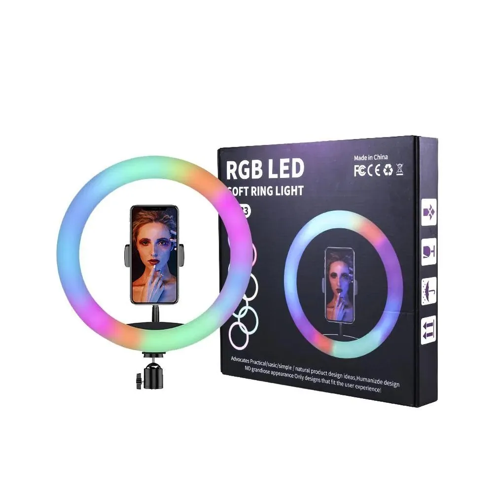 Combo Aro de Luz RGB 33cm MJ33 con Trípode 160cm y Soporte Celular