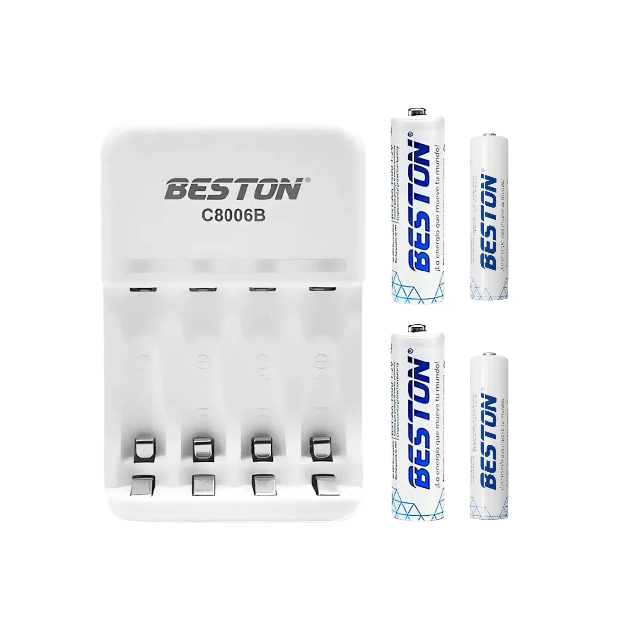 Cargador de Pilas Beston AA AAA + 4 Baterías Recargables BST-C8006B