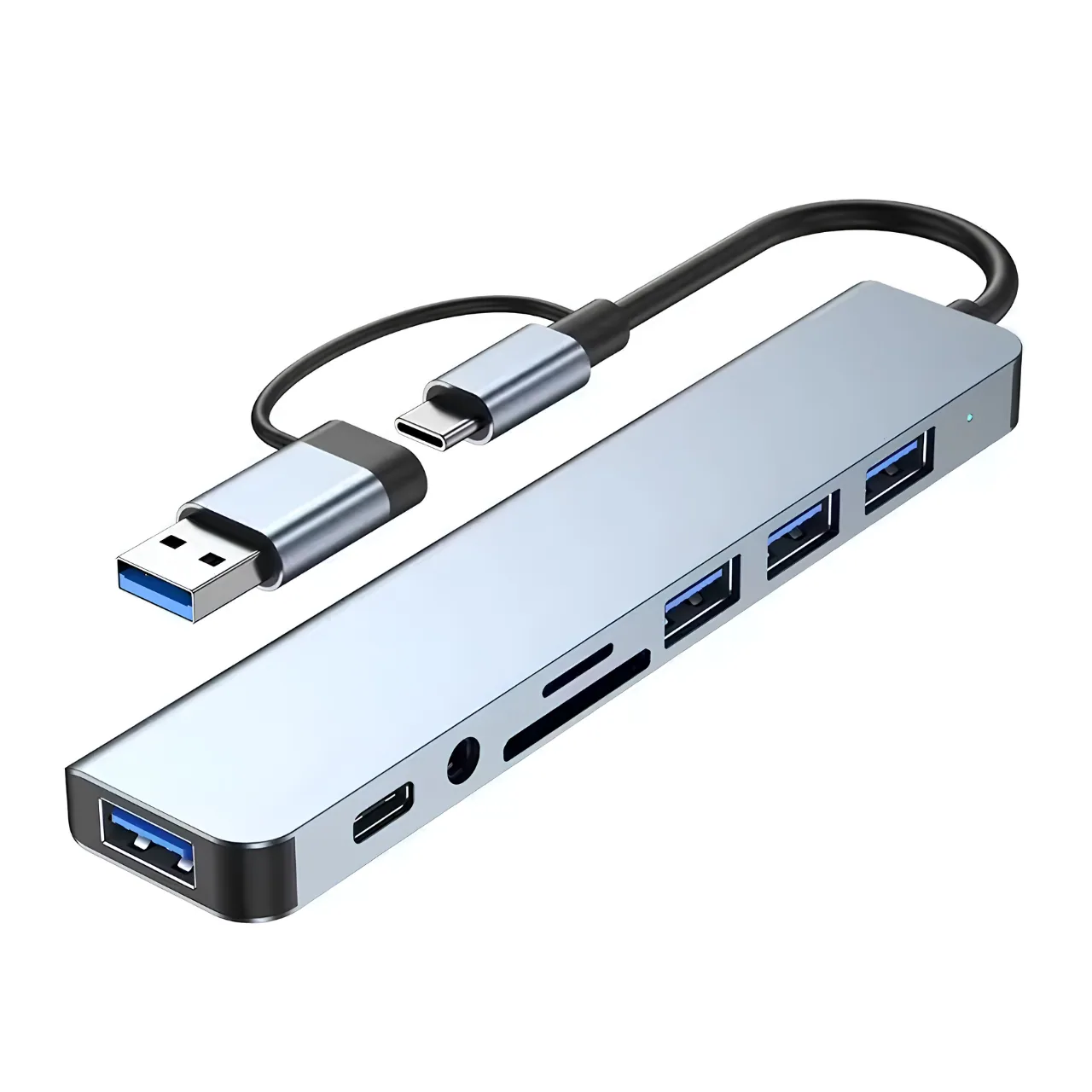Hub USB-C 8 en 1 con USB 3.0, SD, TF y Audio
