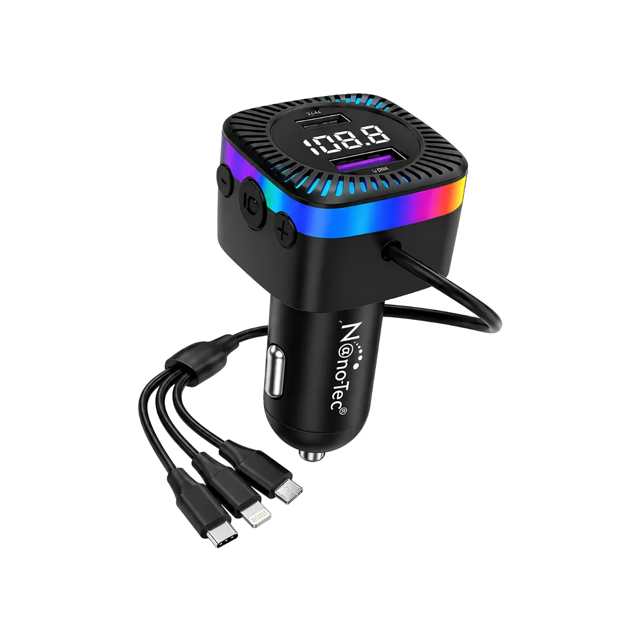 Cargador Para Carro 3 En 1 Bluetooth Transmisor FM Nano-Tec NT-TF704